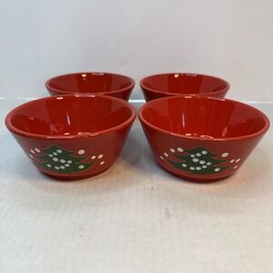 4 Waechtersbach Red Christmas Tree Pattern Soup/Dessert Bowl 4.5"